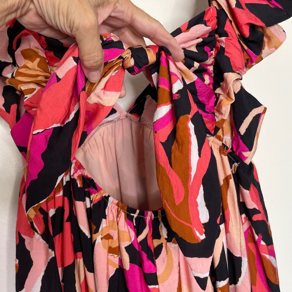 Meet Me in Santorini Maxi Dress Womens L Abstract Floral Tie Back Resortwear - Picture 5 of 11